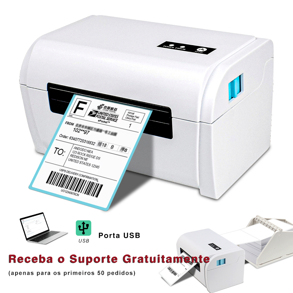 Impressora térmica etiqueta de envio Shopee pós escritório contrato envio papel USB "6" 4 "3" 2