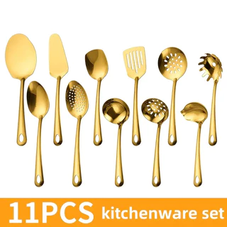 Conjunto de cozinha de aço inoxidável de 11 peças, conjunto de utensílios de cozinha, conjunto completo de talheres