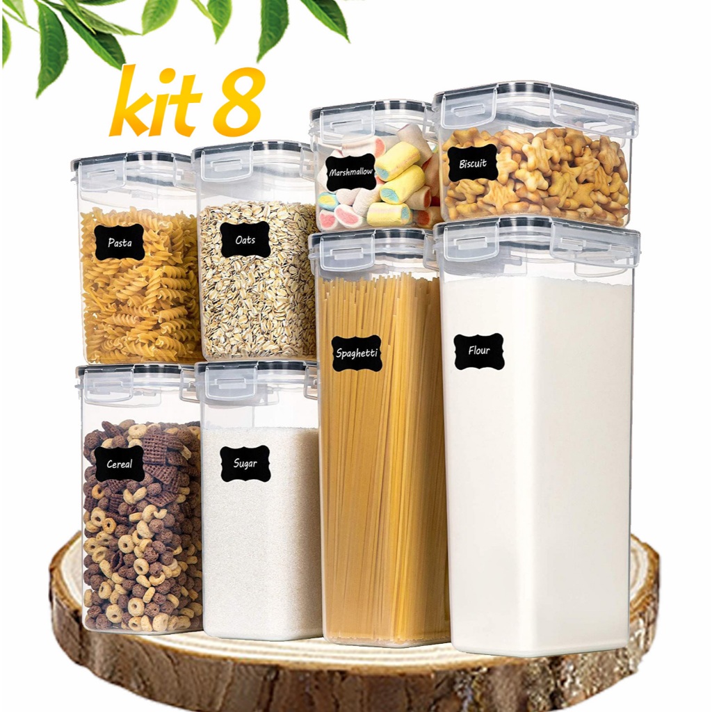 Kit 8 Potes Herméticos Mantimentos 14 L Organiza  COM Etiquetas e canetas | Shopee Brasil