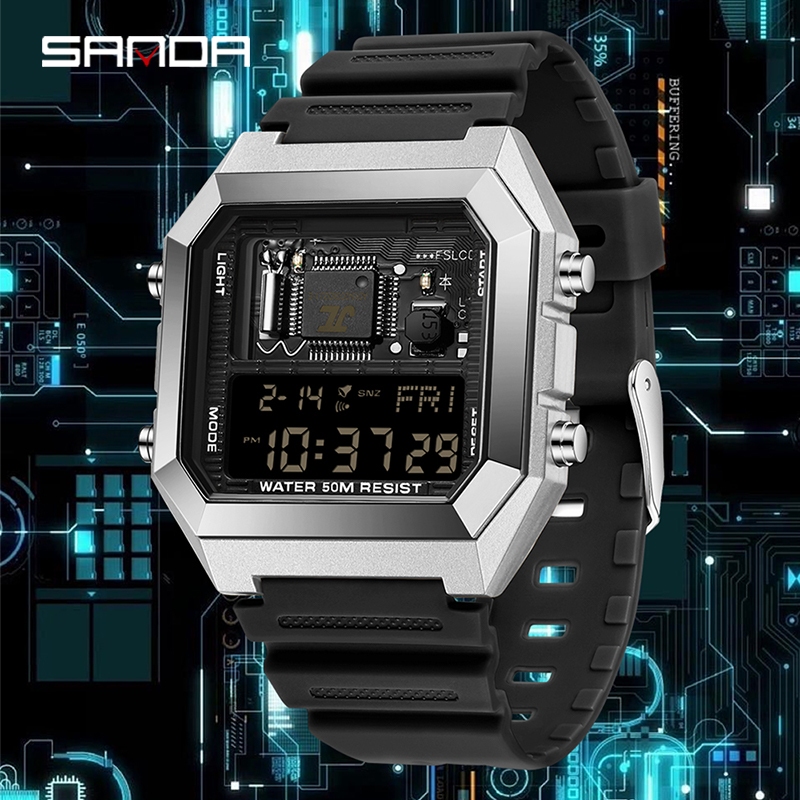 SANDA 6216 Moda Estudantes Relógio Eletrônico Quadrado Multifuncional À ...