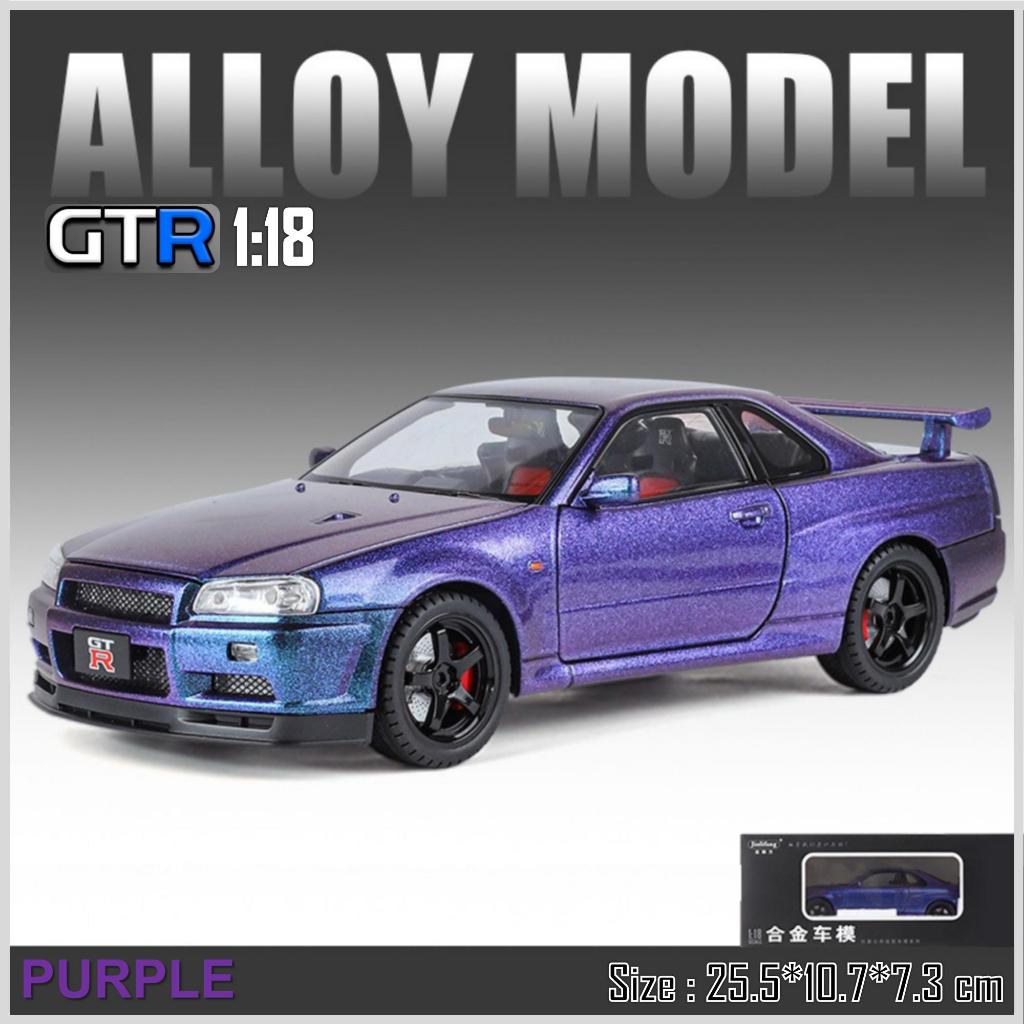 1 : 18 Nissan GTR-R34 Diecast Alloy Model Toy Car Sound Light Pull