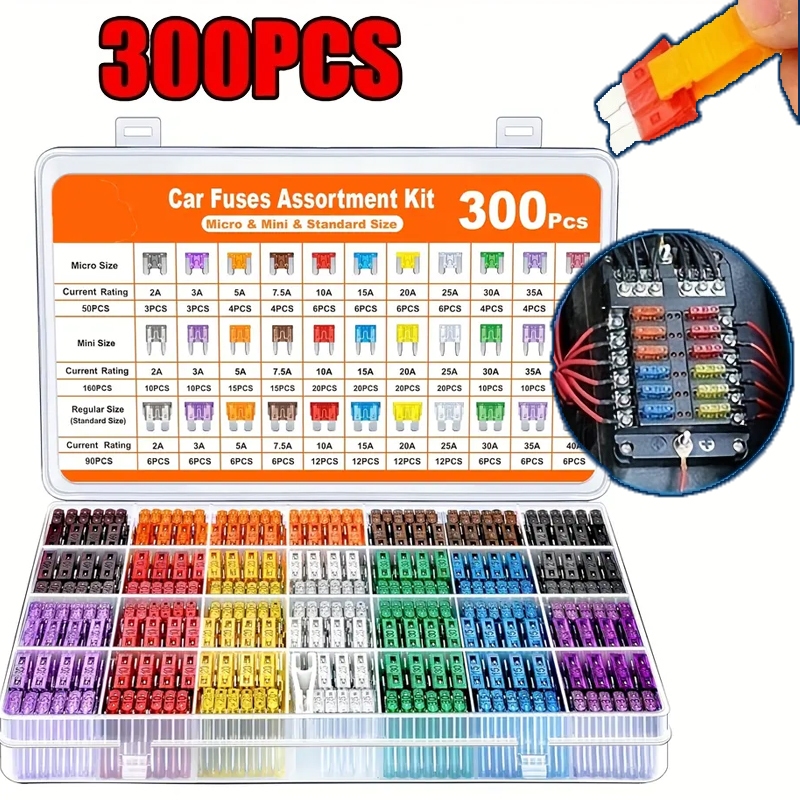 300Pcs Conjunto Sortido Perfil De Tamanho Médio Lâmina Fusível Carro Auto Caminhão 2-40A Com Caixa Clipe