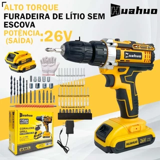 Furadeira Parafusadeira 26V 2 Baterias Sem Fio Impacto Com Maleta Completo Broca Bits Maleta Vonder (110V/220V)