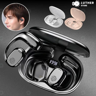 Fone de ouvido TWS com condução óssea, sem fio, Bluetooth 5.3, clip-on, display digital, redução de ruído verdadeira -LU em Oferta na Shopee