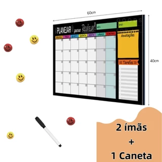 Quadro Lousa Planejador Mensal 40x60 Cm Metal lindo +2 ímãs e 1 caneta com borracha