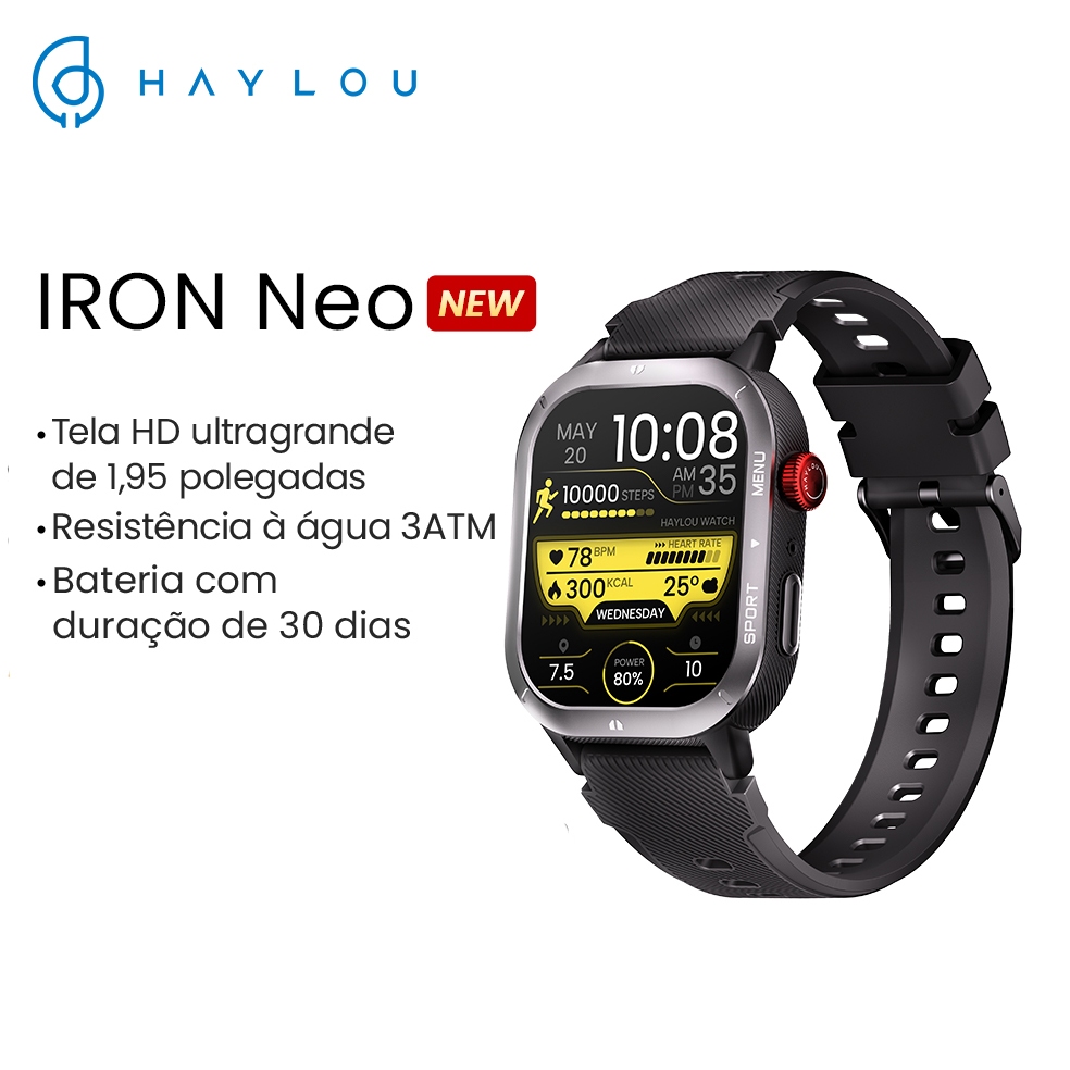 Haylou Smart Watch IRON NEO Smartwatch 1.95 "Display 3ATM Smartwatches De Resistência De 30 Dias