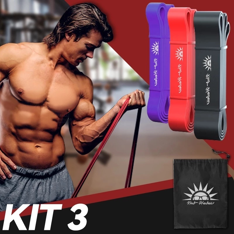 Kit 3 Super Band Elástico Borracha Crossfit Extra Forte Faixas de Resistência