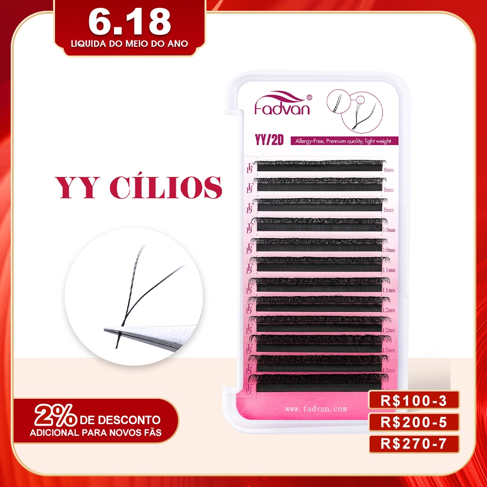Pestanas Fadvan YY Shape Cílios Fox Eyes Faux Mink Brasileiras Macias Premade Volume De Ventilador