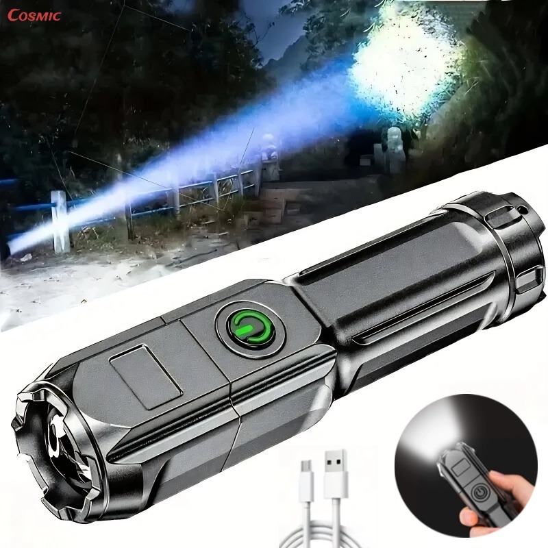 Lanterna Tática Potente Recarregável USB Led Luz Forte Com Zoom Direcional Resistente A Água