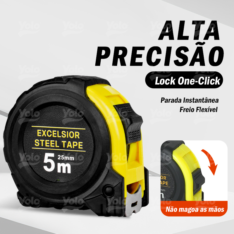 Trena 5 Metros X 25mm Emborrachada Com Trava Fita em aço Profissional ...