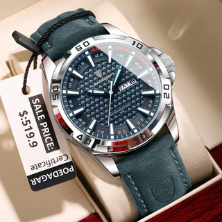 POEDAGAR Moda Luxo Relógios Masculinos Luminoso À Prova Dwaterproof Água Data Semana Couro Relógio De Pulso Masculino Qu