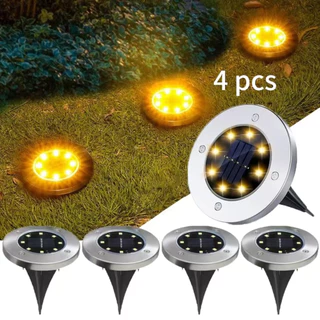 Kit4 Luminária Balizador Espeto Jardim Energia Solar LED Chão Redondo Branco Quente