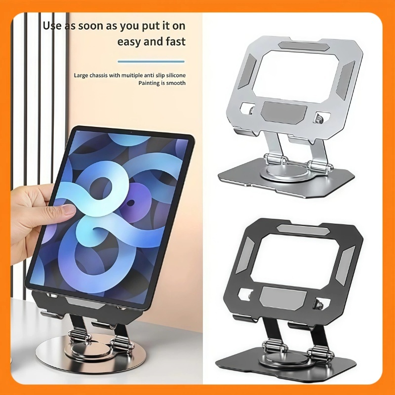 Suporte Alumínio de Mesa Base Rotatória Ajustável Dobrável 360º Para Tablets