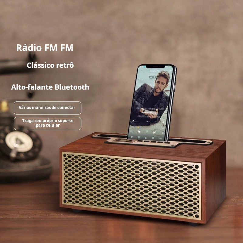 ONEX caixa de som retro sem fios Bluetooth de falante com radio FM e Suporte para Celular presente