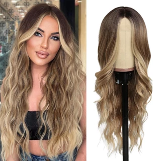 Perucas De Renda Loira Para Mulheres 75 cm Ombre Encaracolada Ondulada Cabelo Orgânico