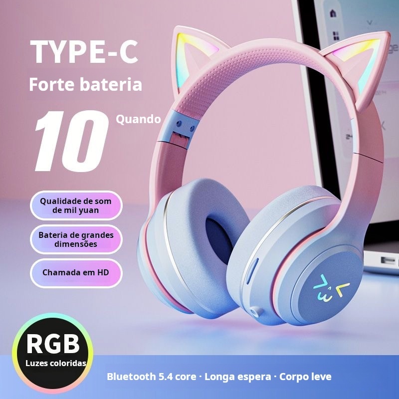 Fone De Ouvido Gato carinha Sem Fio Bluetooth Com Orelhas De Gato
