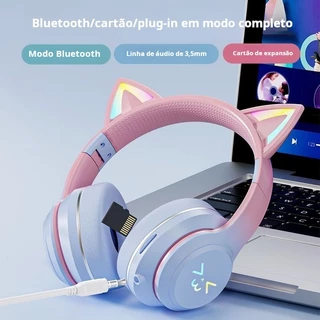 Fone De Ouvido Bluetooth Orelha Gatinho Infantil Led Sem Fio