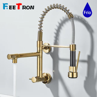 Torneira Cozinha Gourmet Monocomando Parede Extensivel Cromado Dourado/Preto/-Entrega Rápida