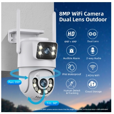 Câmera De Segurança a Prova de água Lente Dupla APP YOOSEE IP66 Camera IP WiFi 360