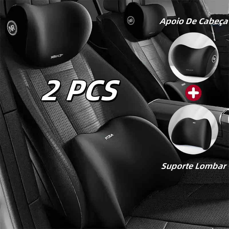 Conjunto De Almofada Para Cabeça E Lombar Veicular Apoio Cadeira Banco Carro Espuma De Memória