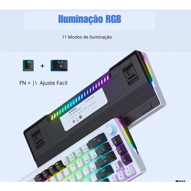 Zifriend Mecânico Teclado Silencioso Computador Gamer RGB Colorido