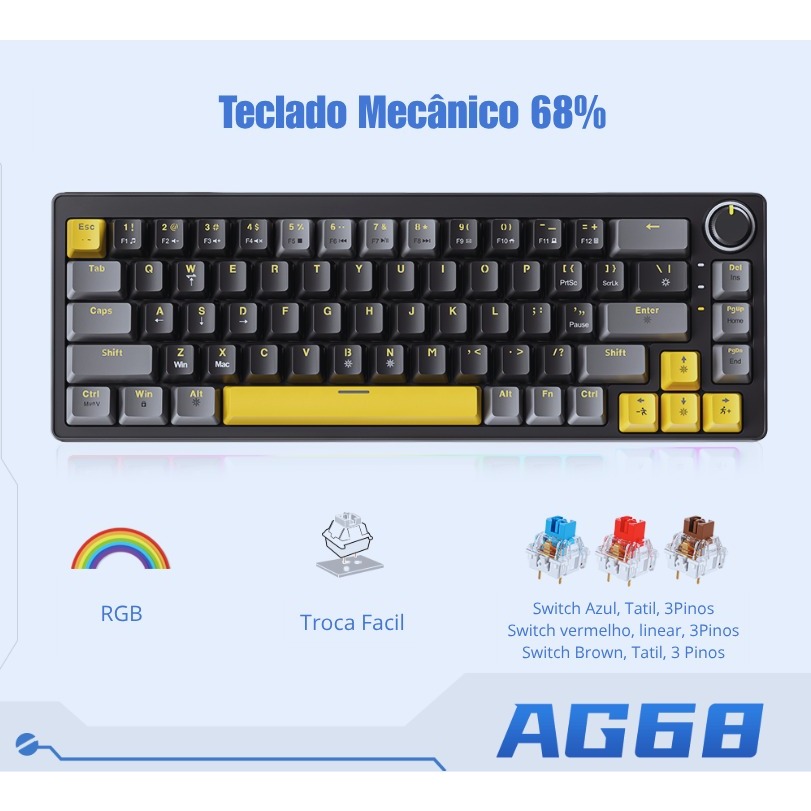 Zifriend Mecânico Teclado Silencioso Computador Gamer RGB Colorido