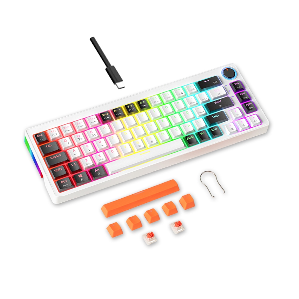 Teclado Mecânico Gamer 68 Teclas RGB Vermelho Silencioso Hot-Swap