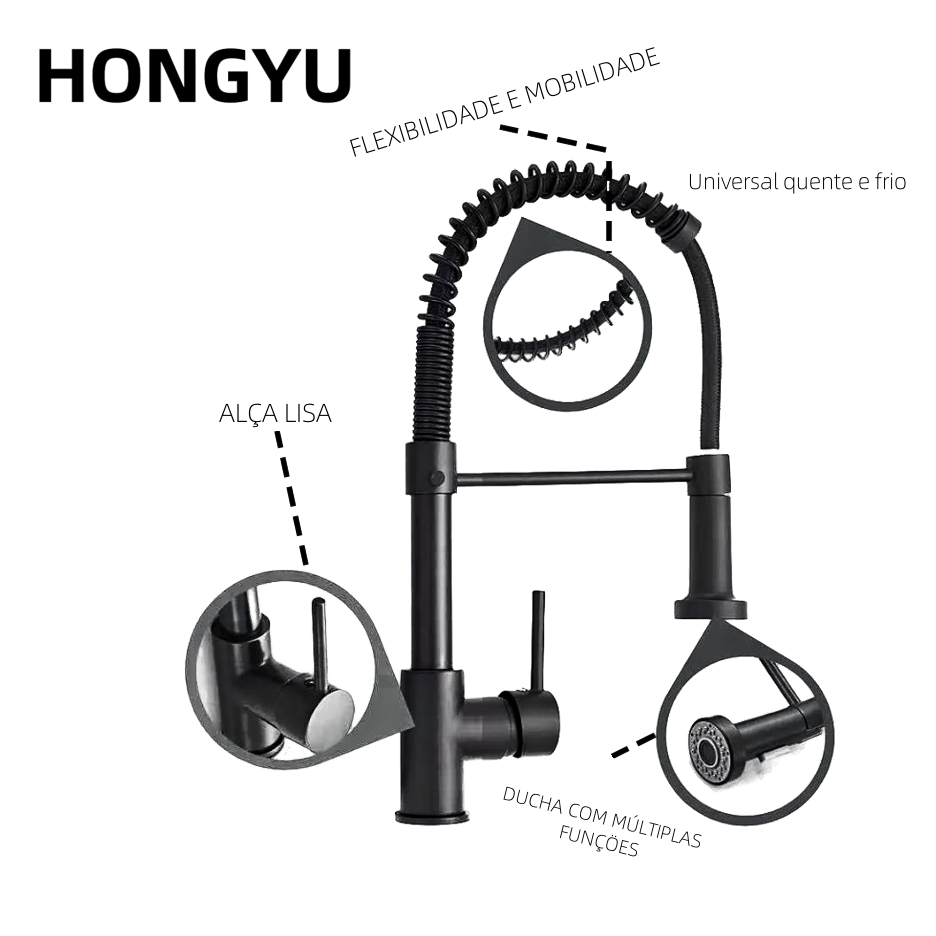 Torneira Cozinha Gourmet Mixer Chuveiro Duo Spray Preto Premium Extraíveis Torneiras