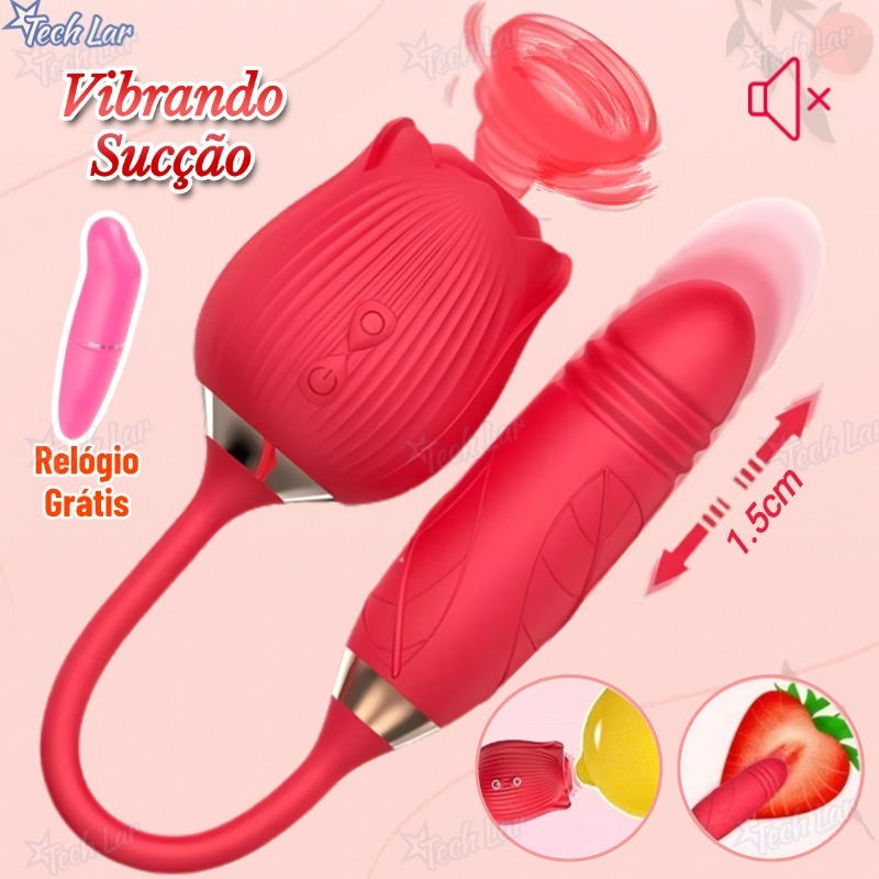 Vibrador Rosa Sugador com Vibrador vai e vem, Clitóris Vagina e Anal Recarregável, Sex Shop Produtos dx.
