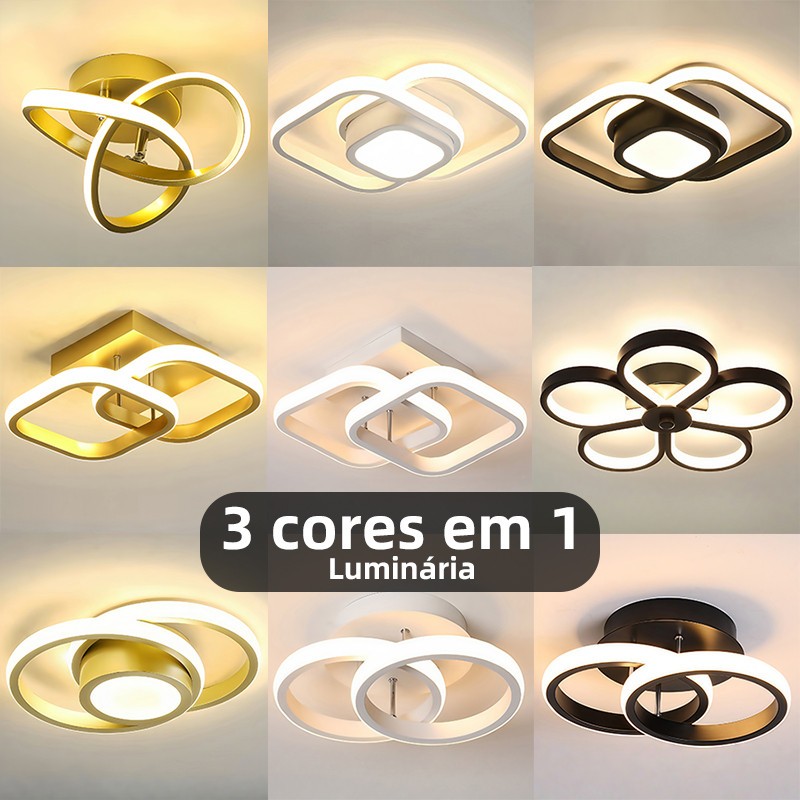 Luminária De Teto Plafon Led Moderna para Corredor Sala Quarto Cozinha 3 cores em 1