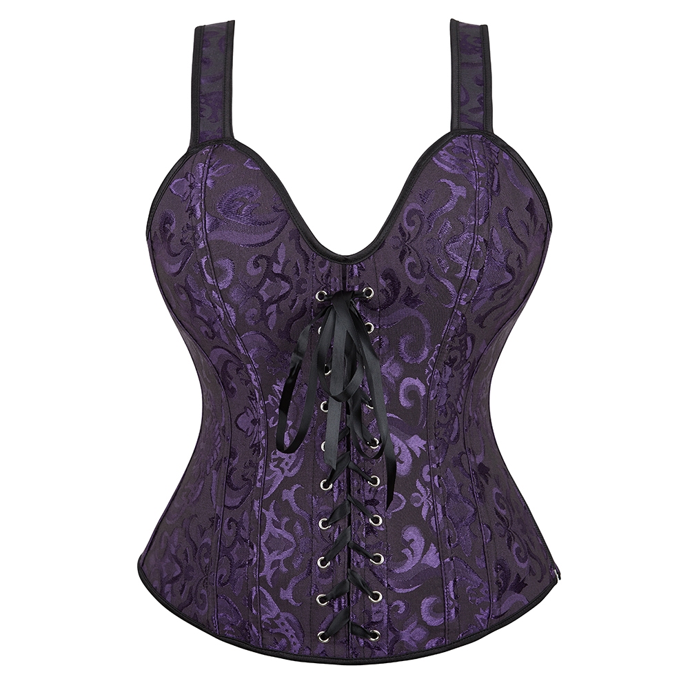 Espartilho Superior Com Alças Sexy Bustier Zíper Brocado Colete