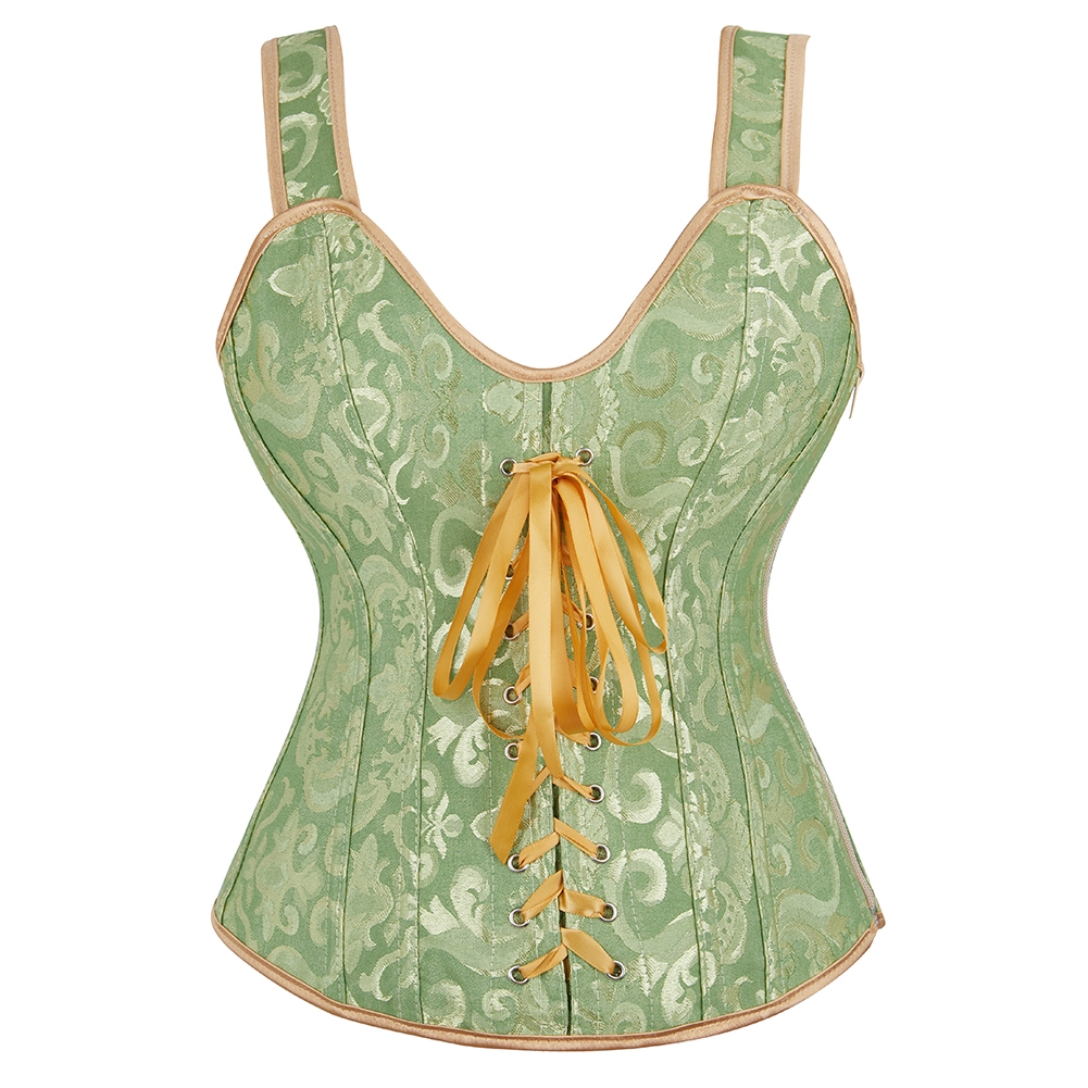 Espartilho Superior Com Alças Sexy Bustier Zíper Brocado Colete