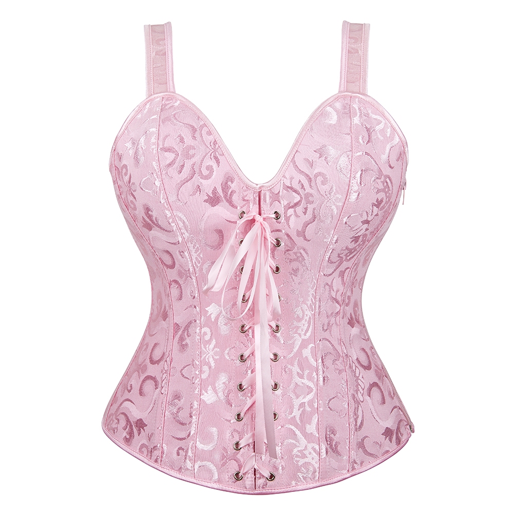 Espartilho Superior Com Alças Sexy Bustier Zíper Brocado Colete