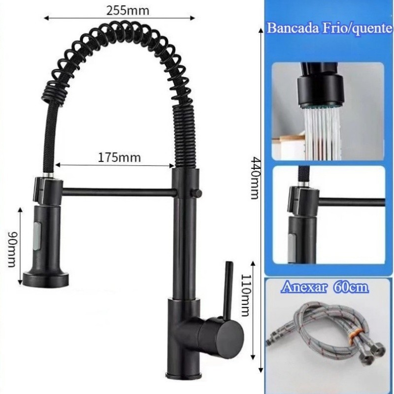 Torneira Cozinha Gourmet Mixer Chuveiro Duo Spray Preto Premium Extraíveis Torneiras