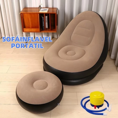 Sofá Inflável Portátil 3 em 1 com Bomba de Ar Poltrona Cama Dobrável Para Camping Praia e Casa