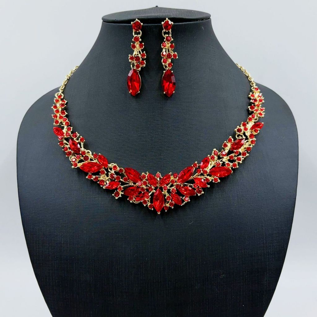 Conjunto de colar de cristal de cor retrô colar brincos vários estilos ...