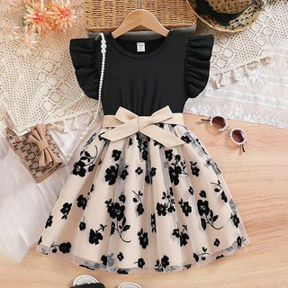 WFRV menina vestido verão 3-8 aniversário festa flor borboleta lazer voo manga vestido casual