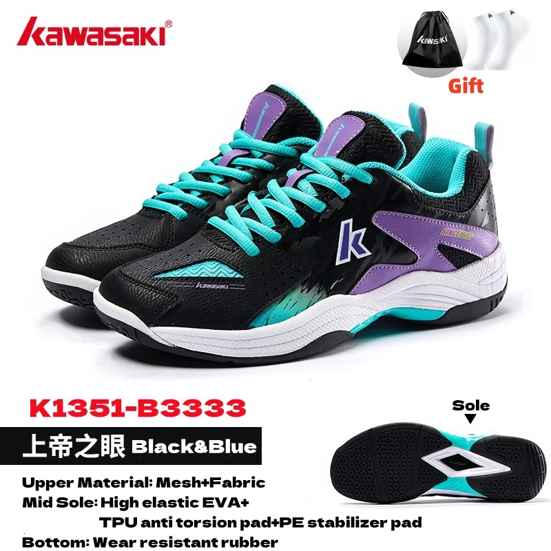 Kawasaki Badminton Shoes Pickleball K1B51-B3333 Treinamento