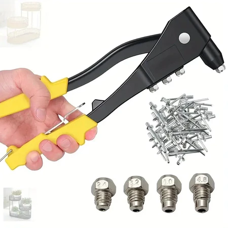 Kit Rebitador Profissional + Rebite, Alicate Rebitadeira Manual 9.5POL 24cm 4 Bicos + 50 Rebites