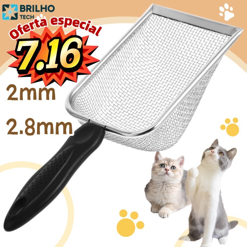 Pá Peneira de Areia Coletora Higiênica Pet Gato Cachorro Lagarto Aço Inox - Caixa de Areia