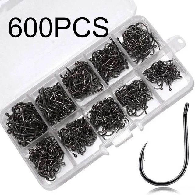 Kit Pesca: 600 Anzóis Chinu nos Tamanhos 3 ao 12 com Estojo de Armazenamento