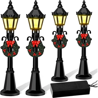 4 Pçs Natal Mini Modelos De Luz Rua Streetlight Miniatura Aldeia Caminho Lanterna Post Para DIY Micro Paisagem Acessório