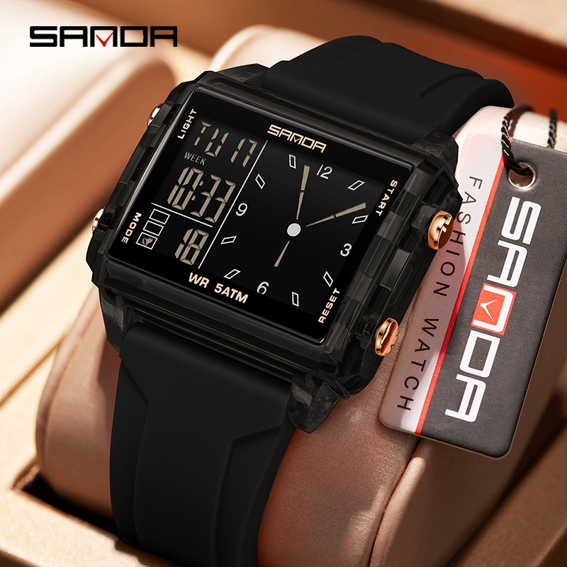 SANDA 6273 Relógio Digital Masculino Com Display Duplo Fashion À
