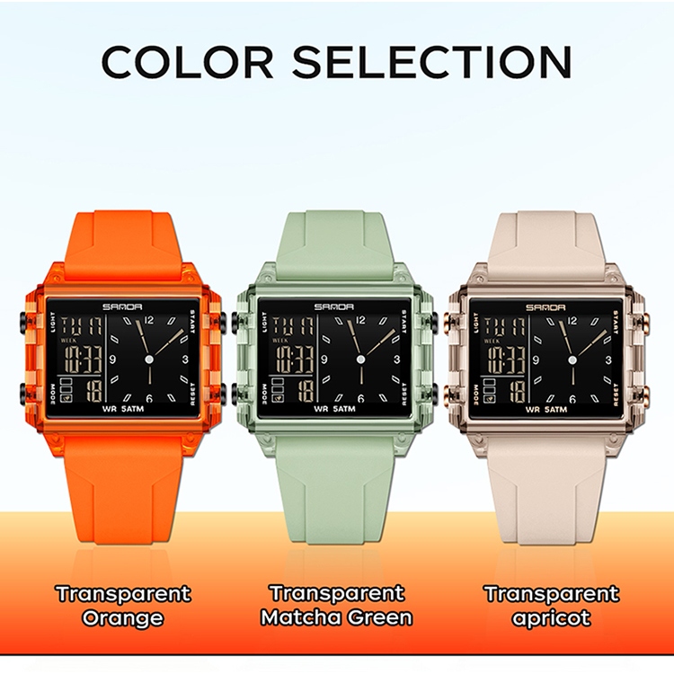 SANDA 6273 Relógio Digital Masculino Com Display Duplo Fashion À
