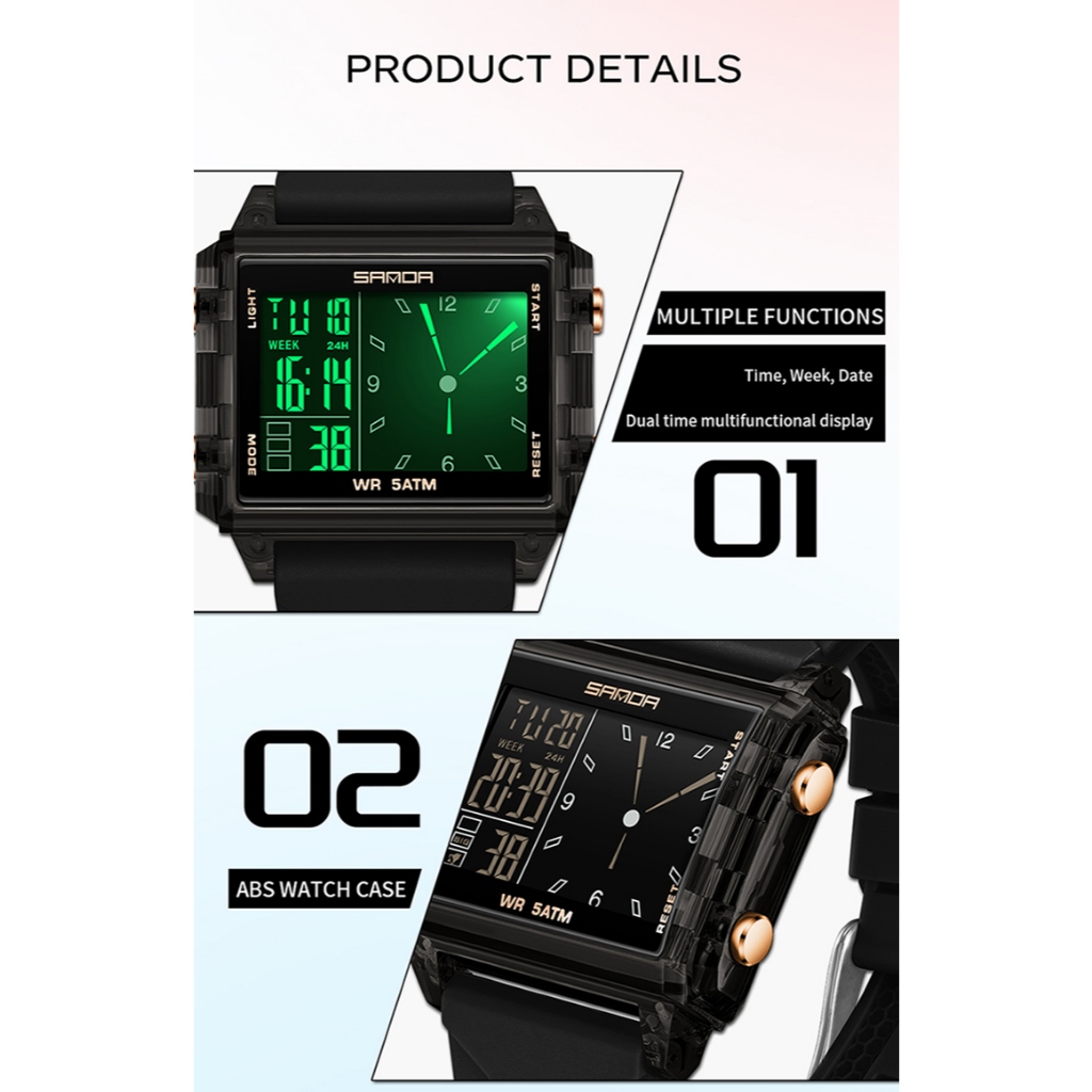 SANDA 6273 Relógio Digital Masculino Com Display Duplo Fashion À