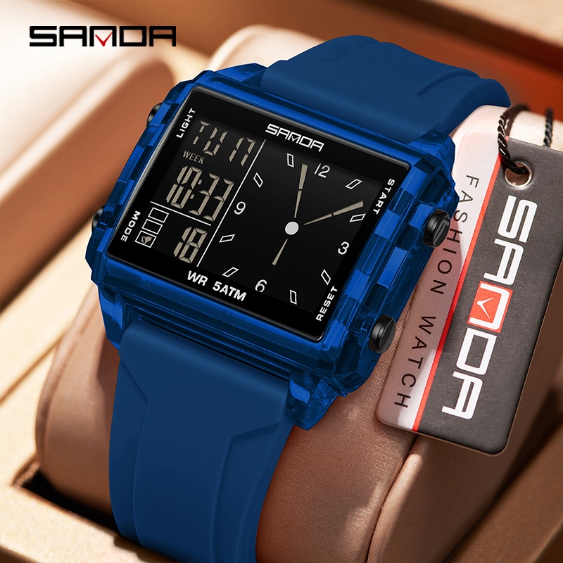SANDA 6273 Relógio Digital Masculino Com Display Duplo Fashion À