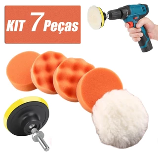 Kit Boina Automotiva Polimento 3 Pol 7 Peças Espuma e Lã Com Suporte Para Furadeira e Parafusadeira em Oferta na Shopee
