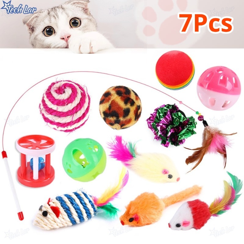 Kit 7 Brinquedos para Gatos Ratinho Bolinha Varinha Gatinho