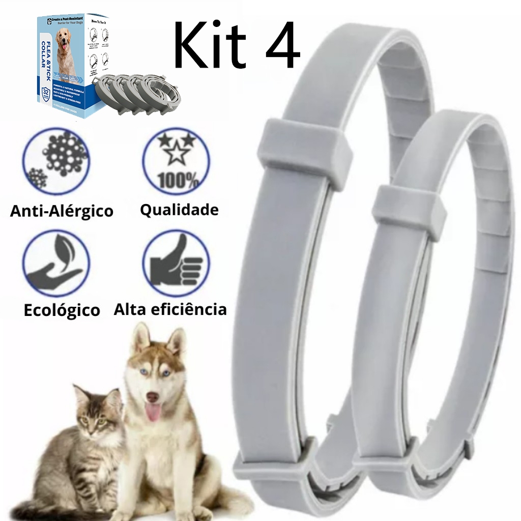 Kit 4 Coleira Natural Ajustável Anti-Pulgas E Carrapatos Para Cães ...