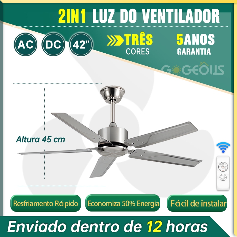 Ventilador de Teto sem Luz 42/52 Polegadas - Vento Forte e Silencioso ...